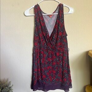 Floral Sleeveless Wrap Top - Red and Purple